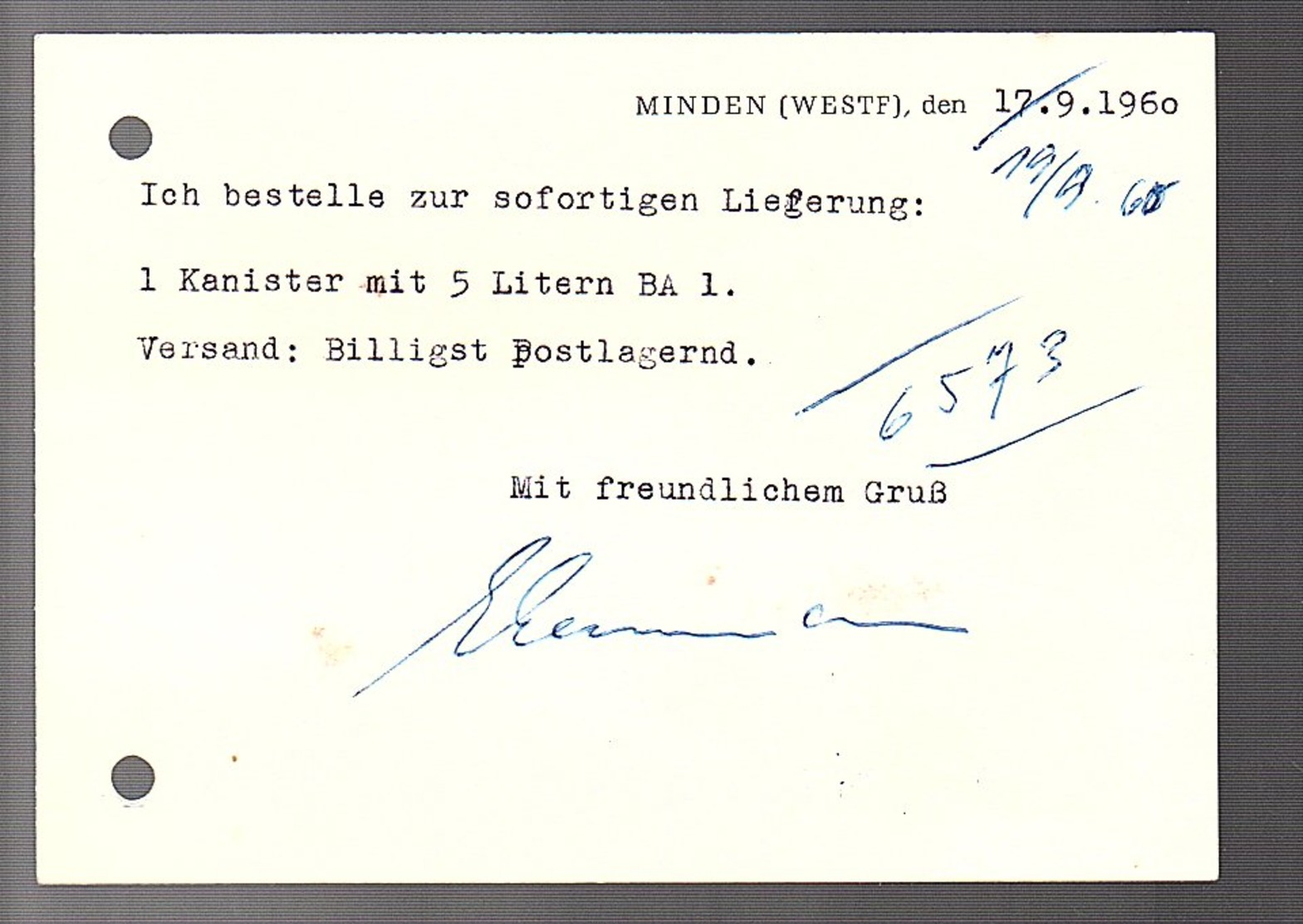 1960 Minden L. Schemmann ROTSTEMPEL ‘Sendungen Ohne Postfachnummer Laufen Gefahr……..…” (B7-3) - Lettres & Documents