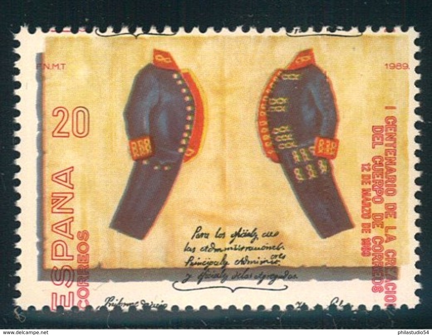 1989, 20 Pta. "Centenario Del Cuerpo De Correos - Shifted Red - Expertised Graus - Abarten & Kuriositäten