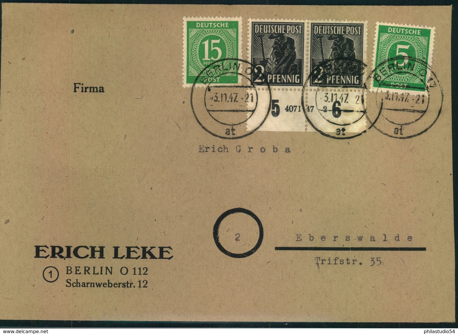 1947, Fernbrief Mit 2 Pfg. HAN "4071.47 2" BERLIN O 17 - Sonstige & Ohne Zuordnung