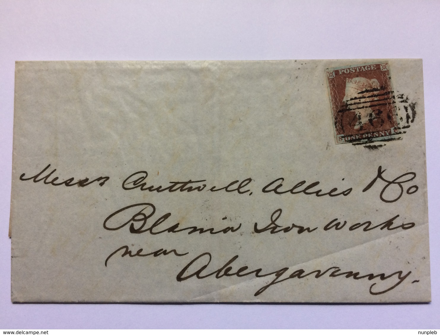 GB - Victoria 1849 Wrapper Liverpool To Abergavenny Tied With Apparently Plate 87 - 4 Margined - Covers & Documents