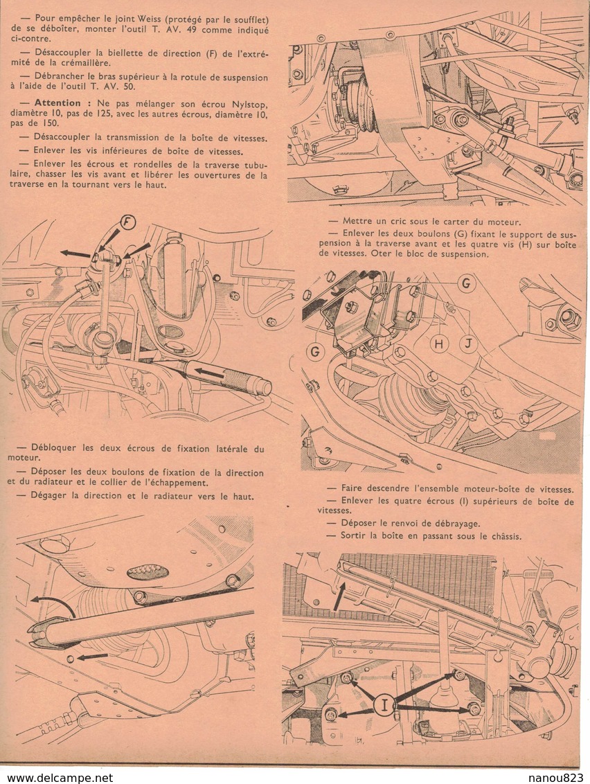 NOTICE SUR LA POSE ET DEPOSE DE LA BOÎTE PONT De La RENAULT R4 - Notice Technique Vieille Voiture Année 1964 - Voitures