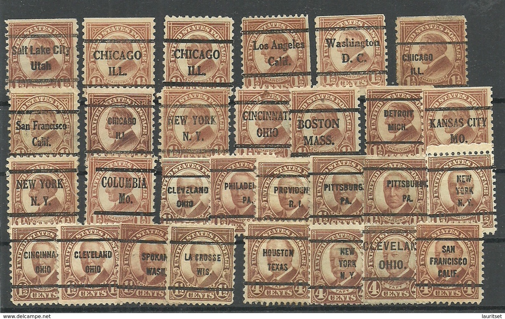 USA 1922/27 PRE-CANCEL Lot, 29 Exemplares, Michel 261 - 262 & 266 - Precancels