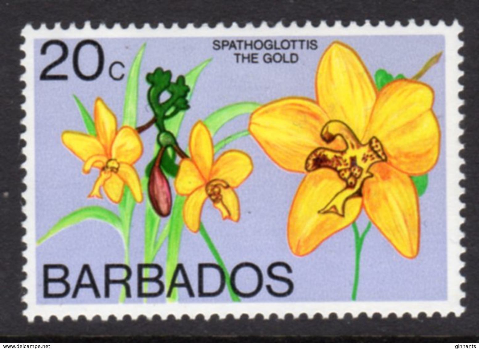 BARBADOS - 1974 20c ORCHID STAMP WMK W12 UPRIGHT FINE MNH ** SG 493b - Barbados (1966-...)