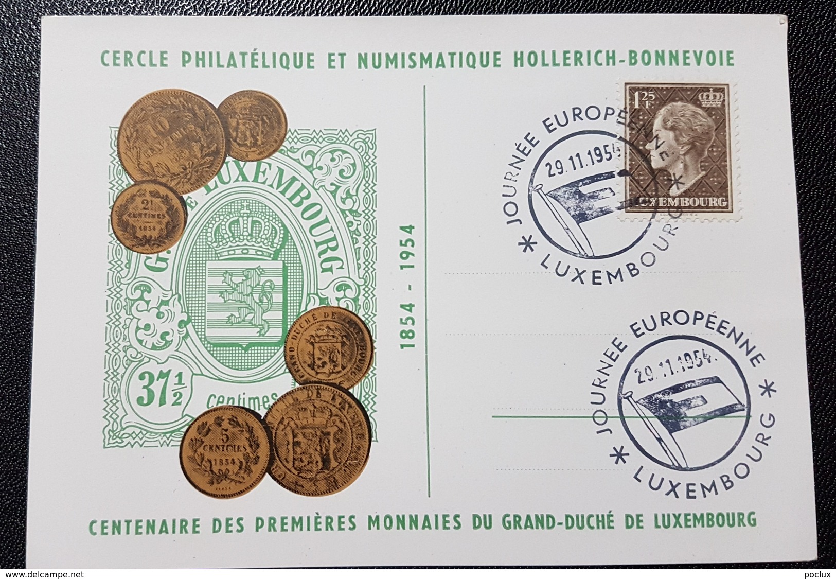 Luxembourg 1954- Journée Européenne Du Timbre 1954- Centenaire De Nos Premières Monnaies Nationales - Cartoline Commemorative