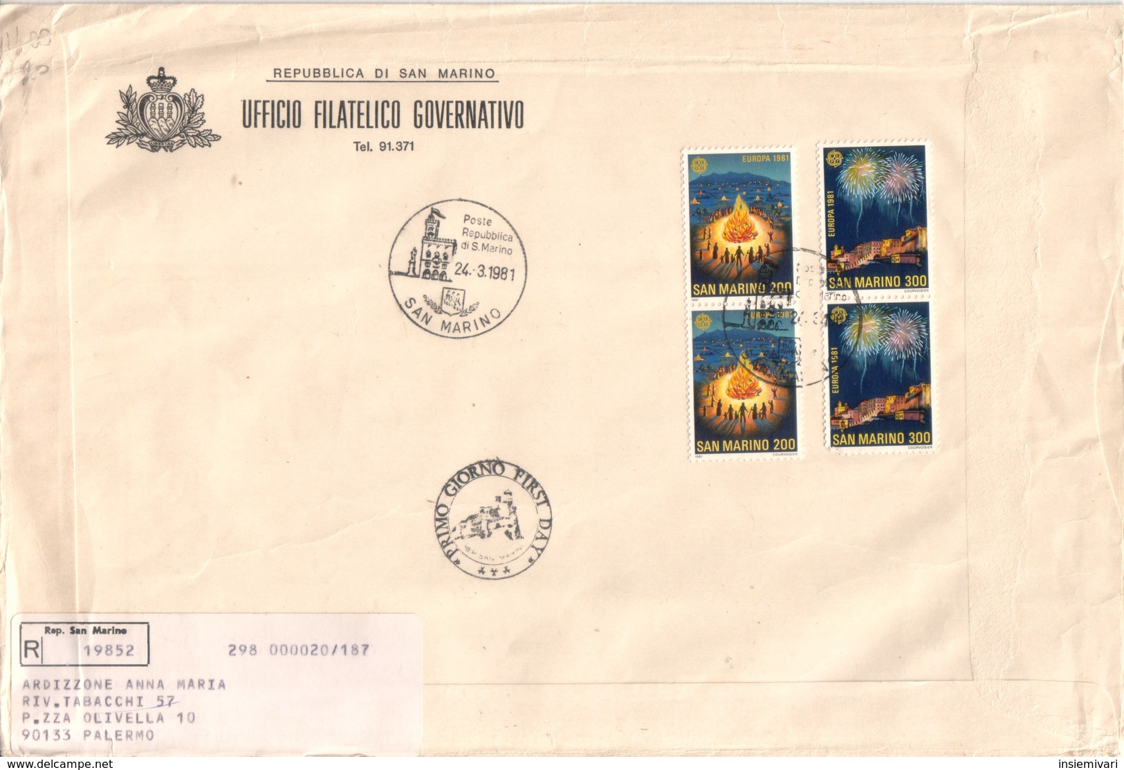 San Marino 1981  - FDC AASFN Europa Folclore.RACCOMANDATA First Day Cover. - FDC