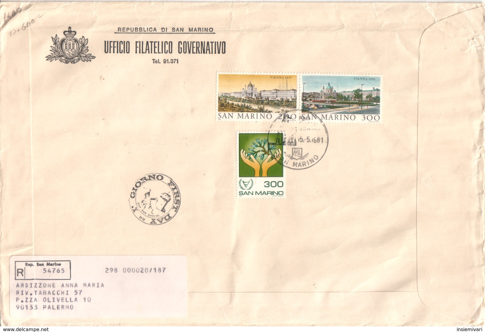 San Marino 1981  - FDC AASFN Anno Internazionale Degli Handicappati+VIENNA WIEN.RACCOMANDATA First Day Cover. - FDC