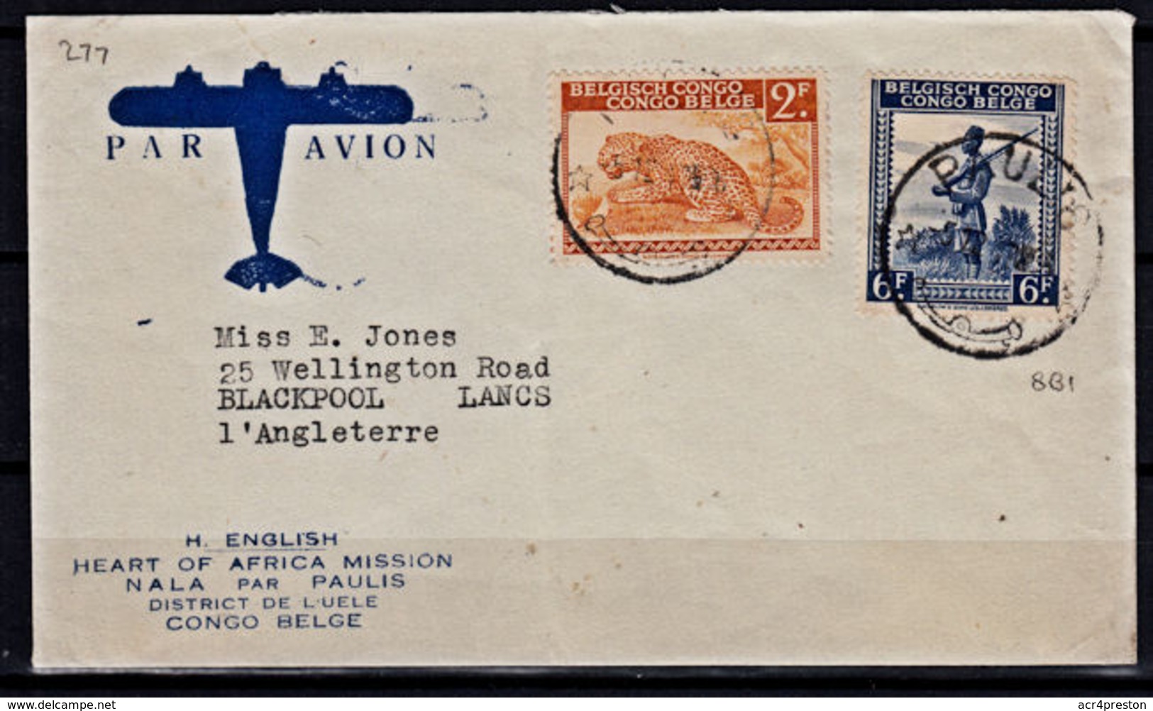 Ca5144 BELGIAN CONGO 1945, Leopard & Soldier Stamps On Paulis Cover To England, 8B1 Cancellation - Briefe U. Dokumente