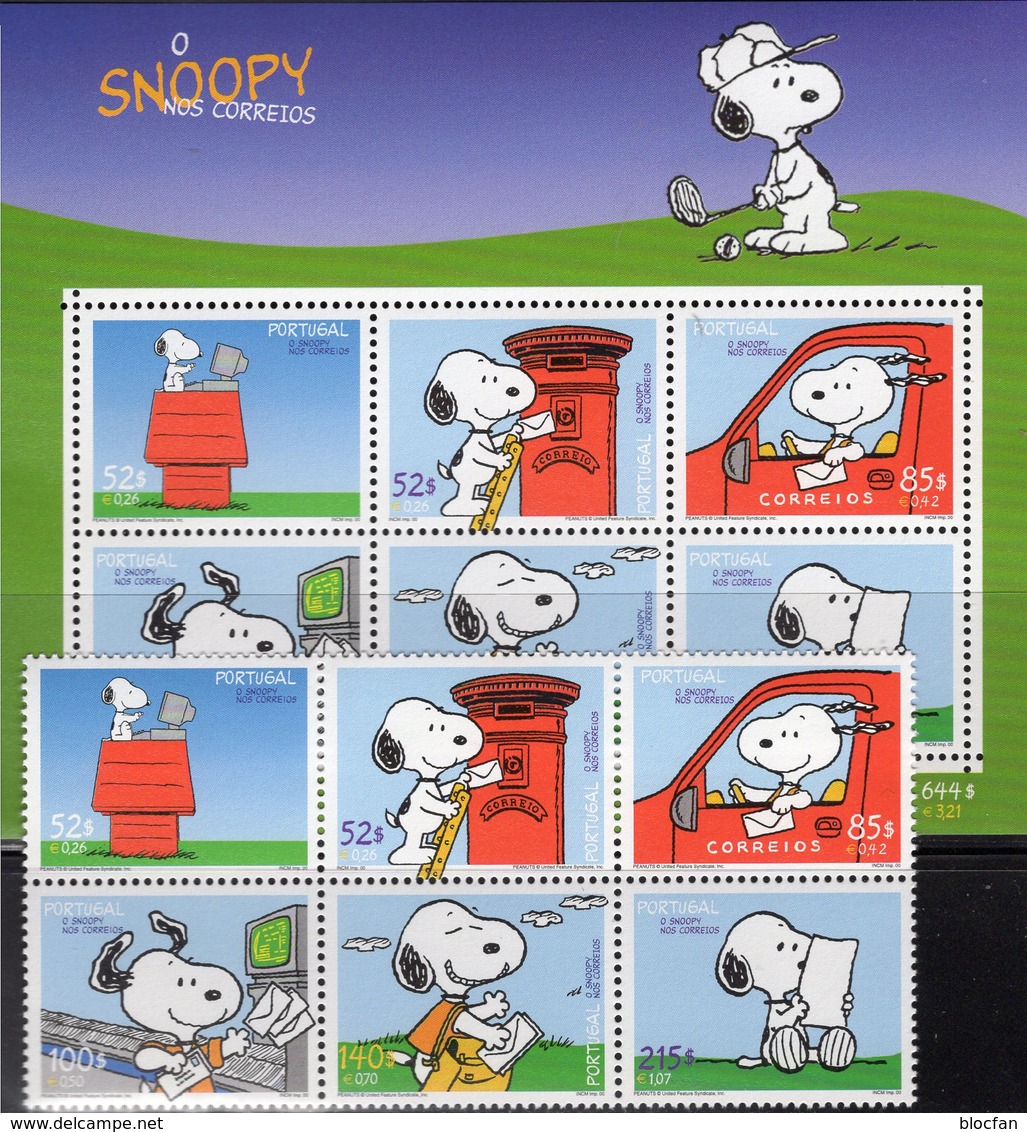 Comic Snoopy 2000 Portugal 2461/6+Block 165 ** 18€ Post-Auto Brief Hojas S/s Bloc Art Sheet Painting Bf Philatelics - Blocks & Sheetlets