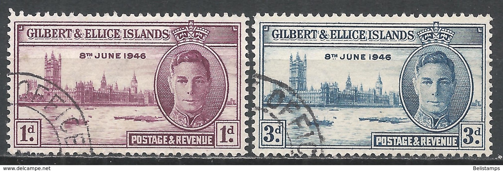 Gilbert & Ellice Islands 1946. Scott #52-3 (U) King George V And Parliament Buildings, London ** Complet Set - Îles Gilbert Et Ellice (...-1979)