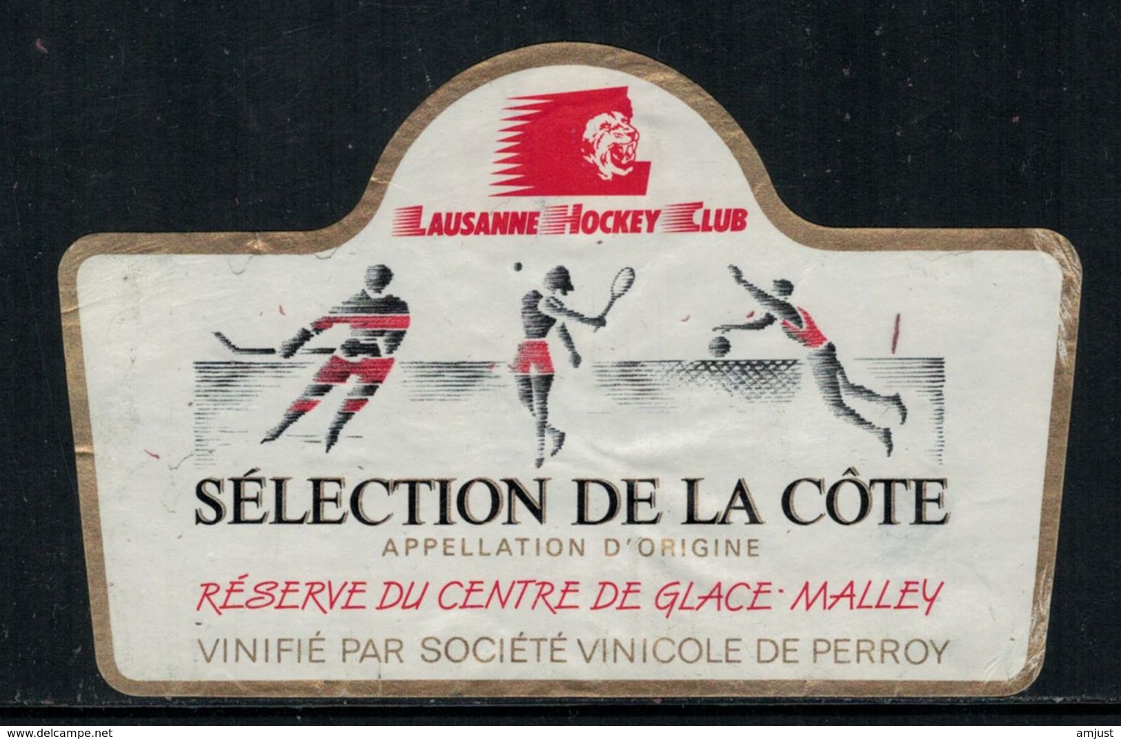 Rare // Etiquette De Vin // Hockey Sur Glace //Perroy, Réserve Du Centre De Glace De Malley, Lausanne HC - Autres & Non Classés