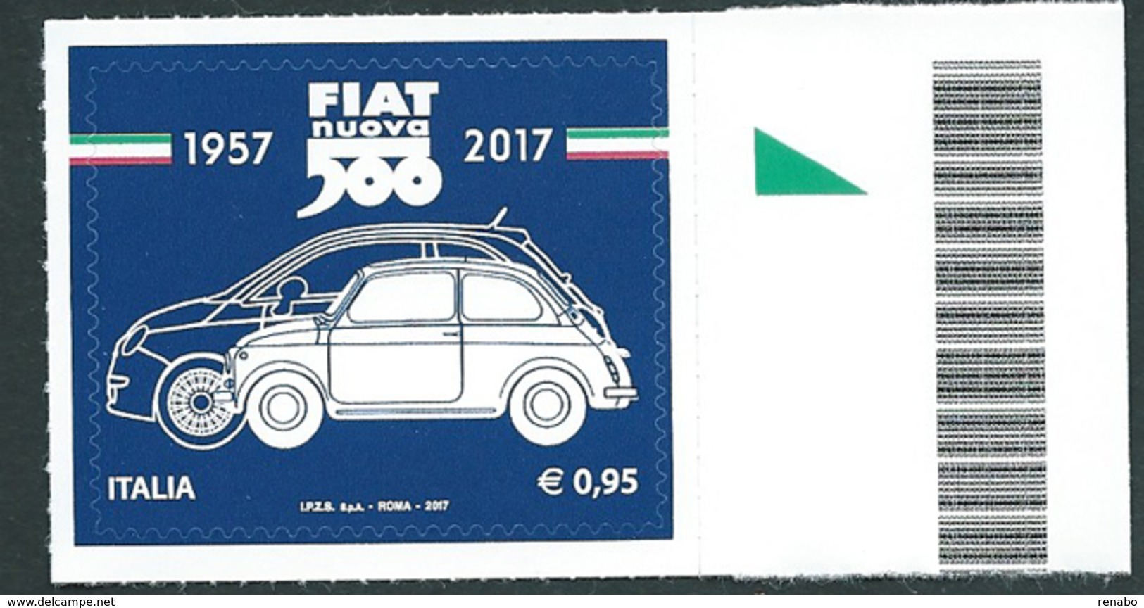 Italia, Italy 2017; Fiat Nuova 500, Nel 60° Della Produzione. Francobollo Di Bordo. Nuovo. - Automobili
