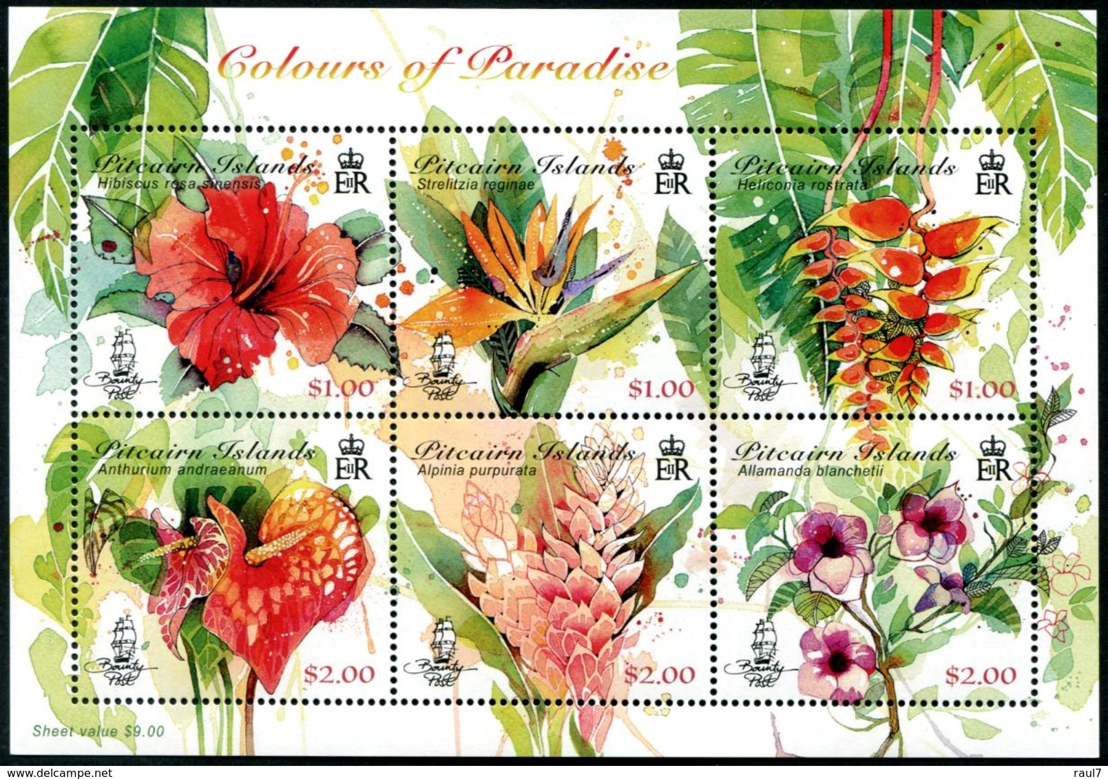 PITCAIRN 2018 - Les Couleurs Du Paradis, Fleurs De Pitcairn - Feuillet 6 Val Neufs // Mnh - Pitcairn