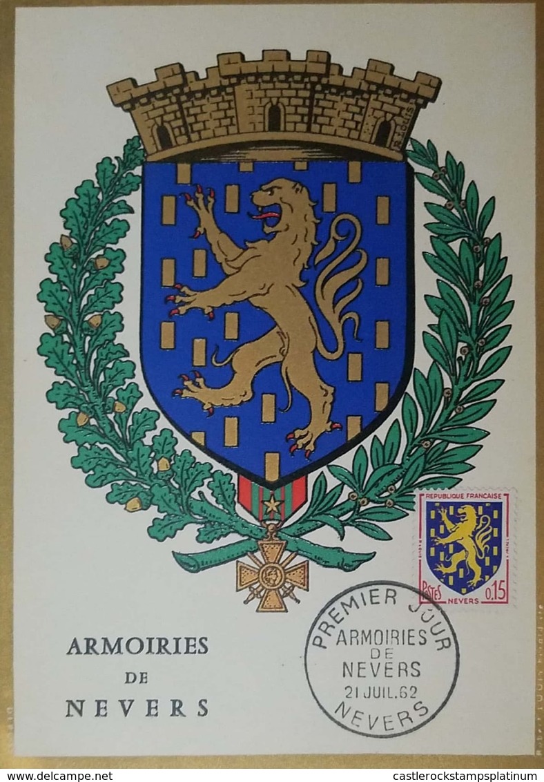 O) 1962 FRANCE, COAT OF ARMS BY NEVERS - LION, MAXIMUM CARD XF - 1960-1969