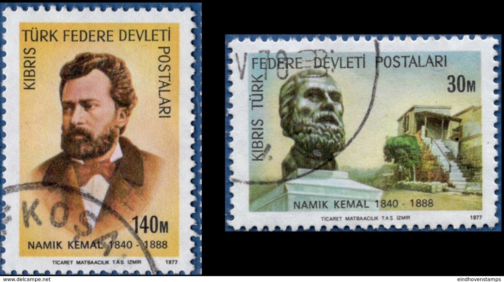 Cyprus Turkish 1977 Namik Kemal 2 Values Cancelled Poet - Autres & Non Classés