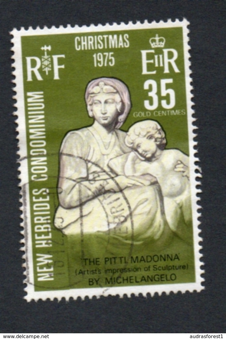 1975 Christmas New Hebrides 35c  Yvert Tellier No. 421 Timbre Usagee, Sans Charniere MADONNA / MICHELANGELO - Oblitérés