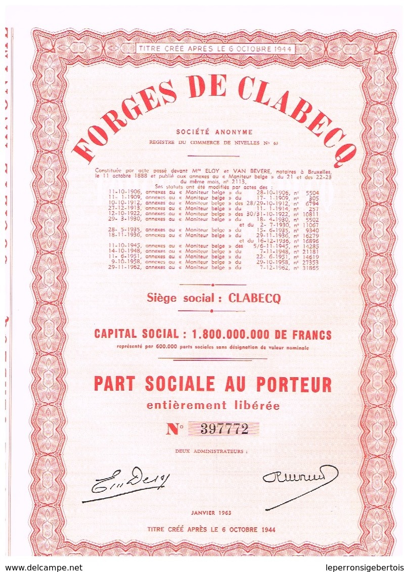 Ancienne Action - Forges De Clabecq Société Anonyme - Titre De 1963 - Industry