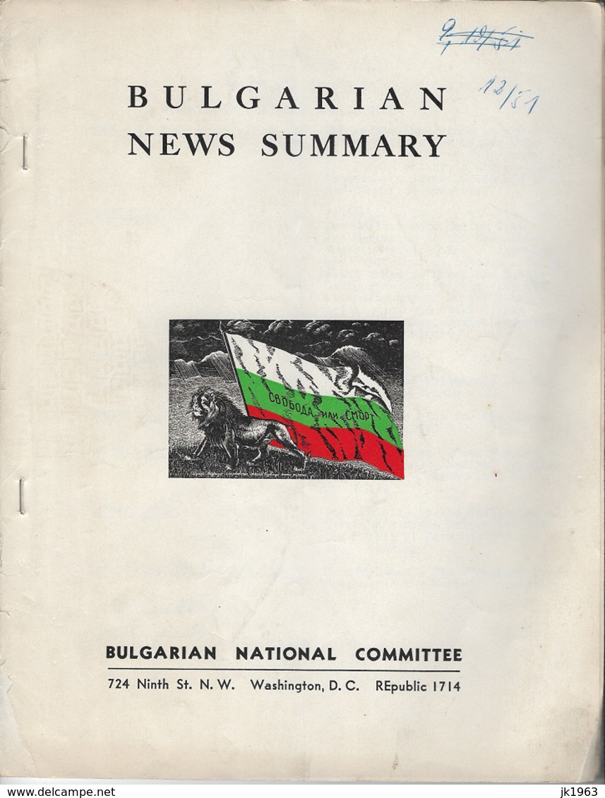 BULGARIAN NEWS SUMMARY, WASHINGTON, D.C. 1951 - Europe