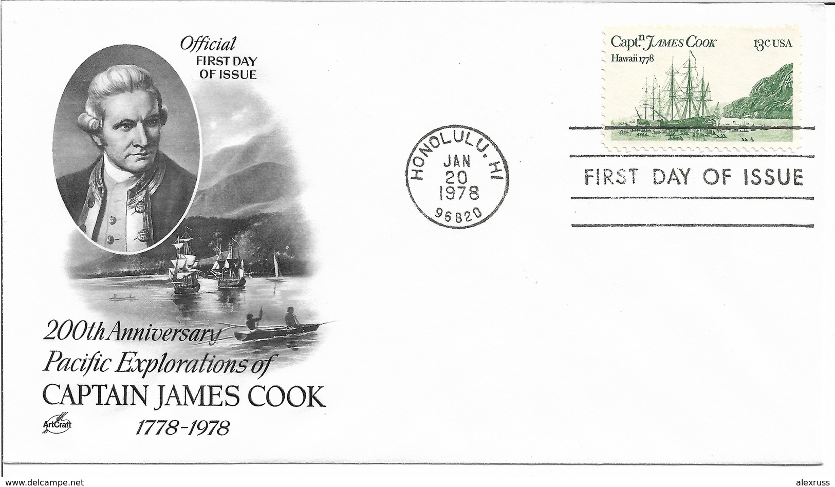 US 1978 FDC Cachet,Cap. James Cook & Ships,VF-XF !! (RS-2) - Explorers