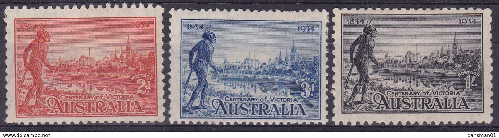 Australia 1934 Vic Centenary SG 147-49 Mint Hinged - Mint Stamps