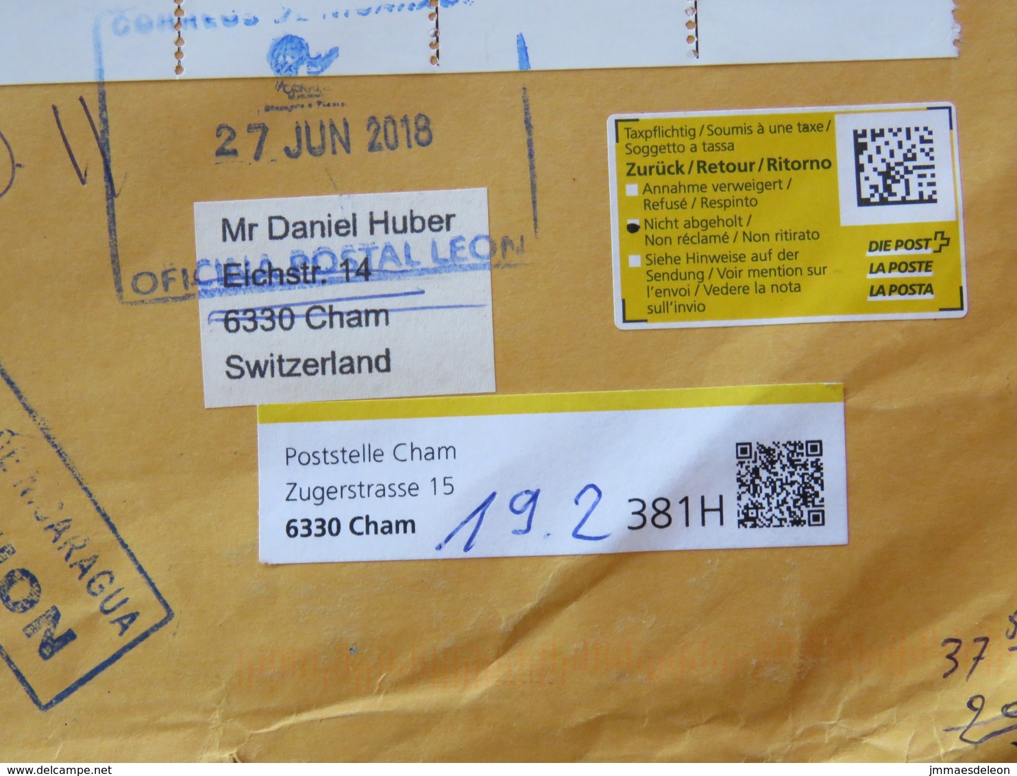 Nicaragua 2018 Cover To Switzerland - Returned Not Claimed - Religious Processions - Helicopter - Flowers - Nicaragua