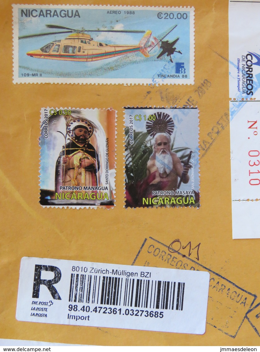 Nicaragua 2018 Cover To Switzerland - Returned Not Claimed - Religious Processions - Helicopter - Flowers - Nicaragua