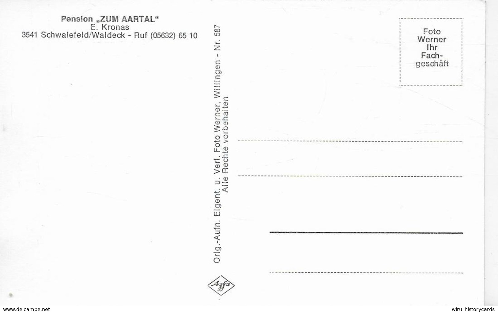 AK 0096  Schwalefeld-Waldeck - Pension " Zum Aartal " ( E. Kronas ) Ca. Um 1960 - Waldeck