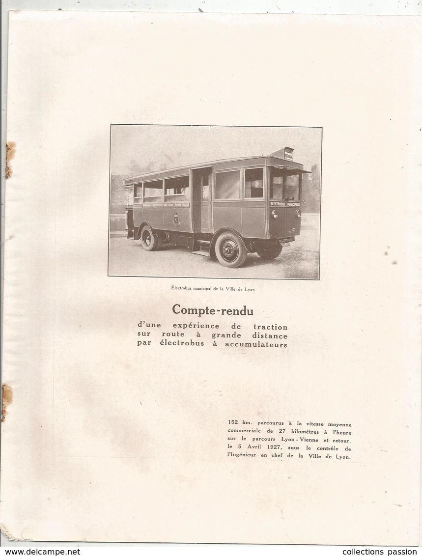 ELECTROBUS à Accumulateurs ,compte Rendu D'une Expérience De Traction Sur Route, 1927, 8 Pp , 5 Scans , Frais Fr 4.85 E - Auto