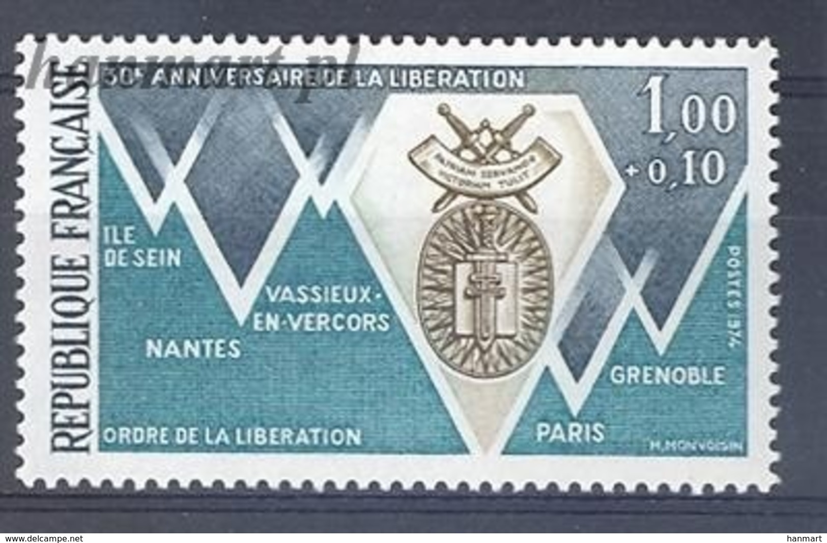 France 1974 Mi 1880 MNH ( ZE1 FRN1880dav89B ) - Seconda Guerra Mondiale