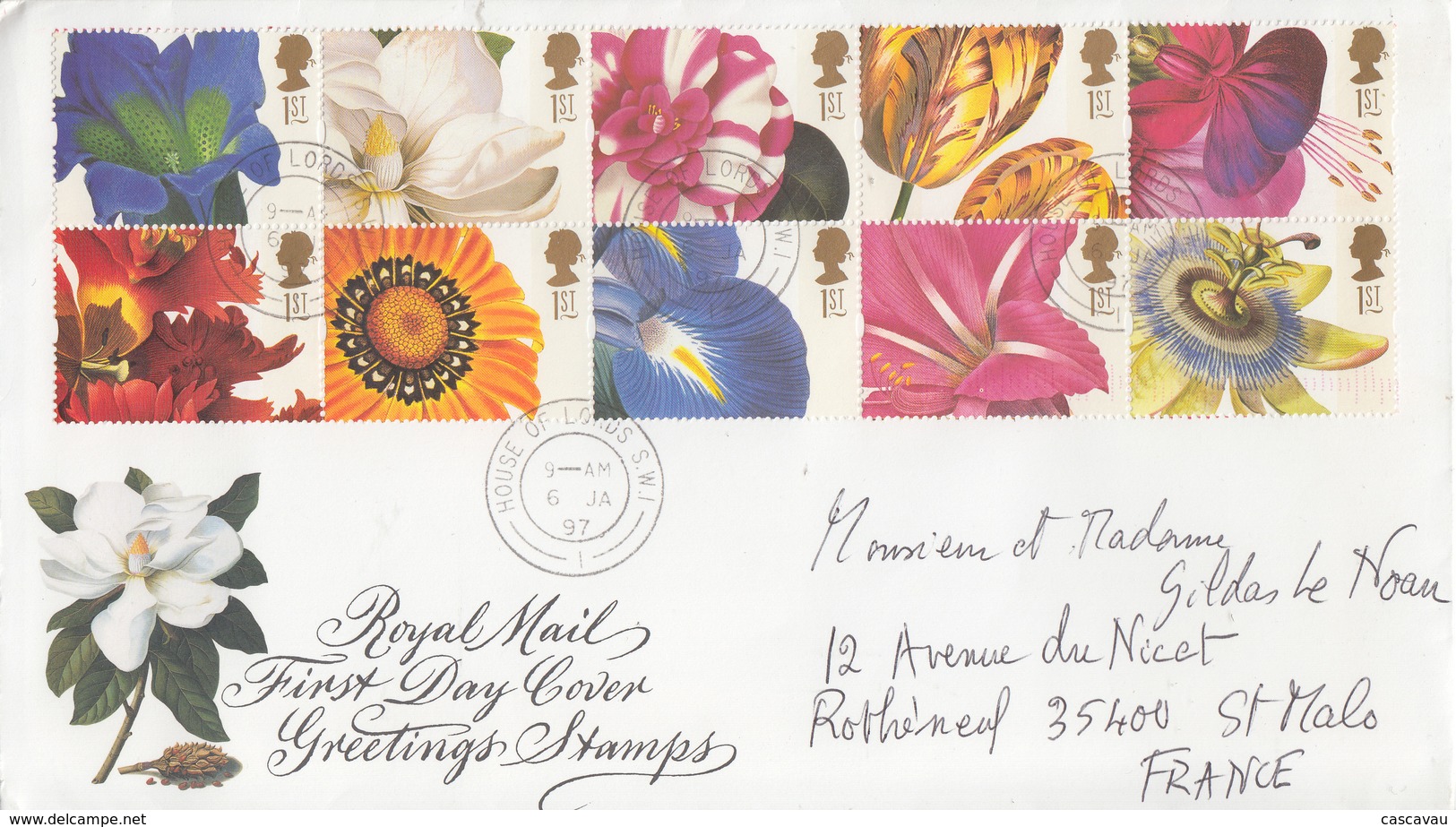 Enveloppe  FDC  1er  Jour   GRANDE  BRETAGNE    Timbres  De  Voeux    Fleurs   1997 - 1991-2000 Decimal Issues