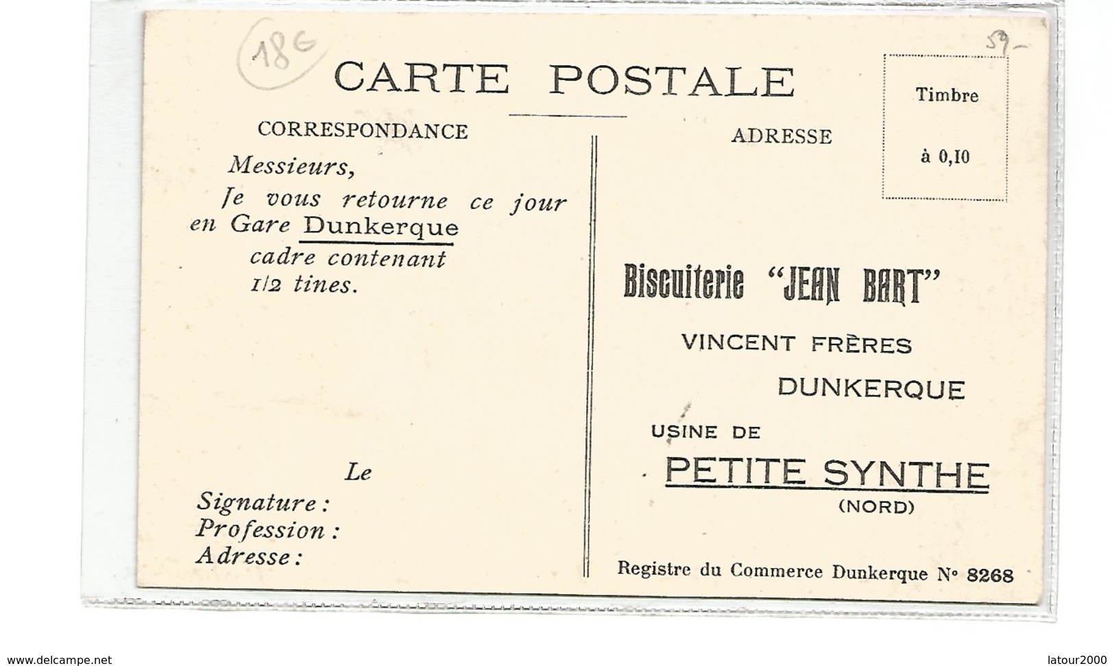 PETITE SYNTHE BISCUITERIE JEAN BART BISCUITS  VICRNT FRERES DUNKERQUE VOIR SCANS - Autres & Non Classés