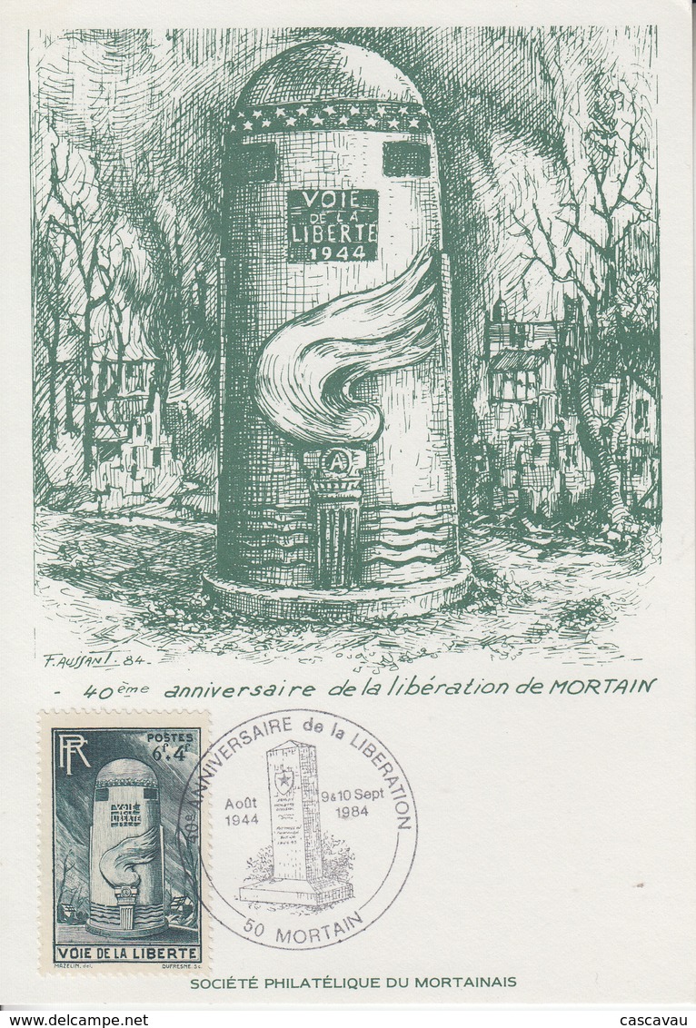 Carte  Maximum   40éme  Anniversaire  De  La  LIBERATION     MORTAIN    1984 - Guerre Mondiale (Seconde)