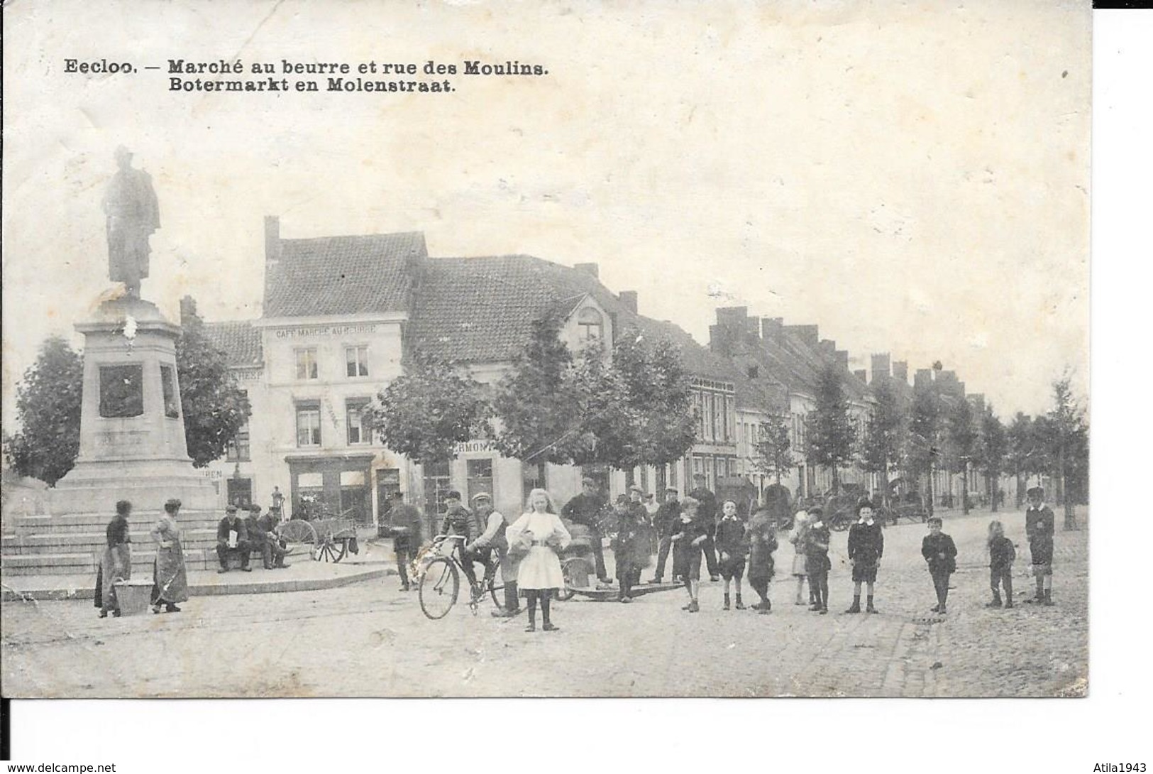 Eecloo / Eeklo Marché Au Beurre Et Rue Des Moulins / Botermarkt En Molenstraat - Circulé: 1909 - 2 Scans - Eeklo