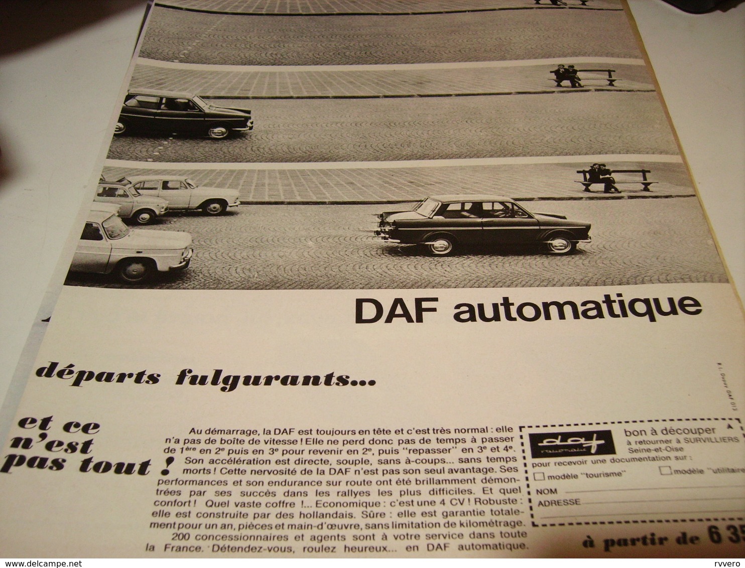 ANCIENNE PUBLICITE DEPART FULGURANT VOITURE DAF AUTOMATIQUE 1965 - Voitures