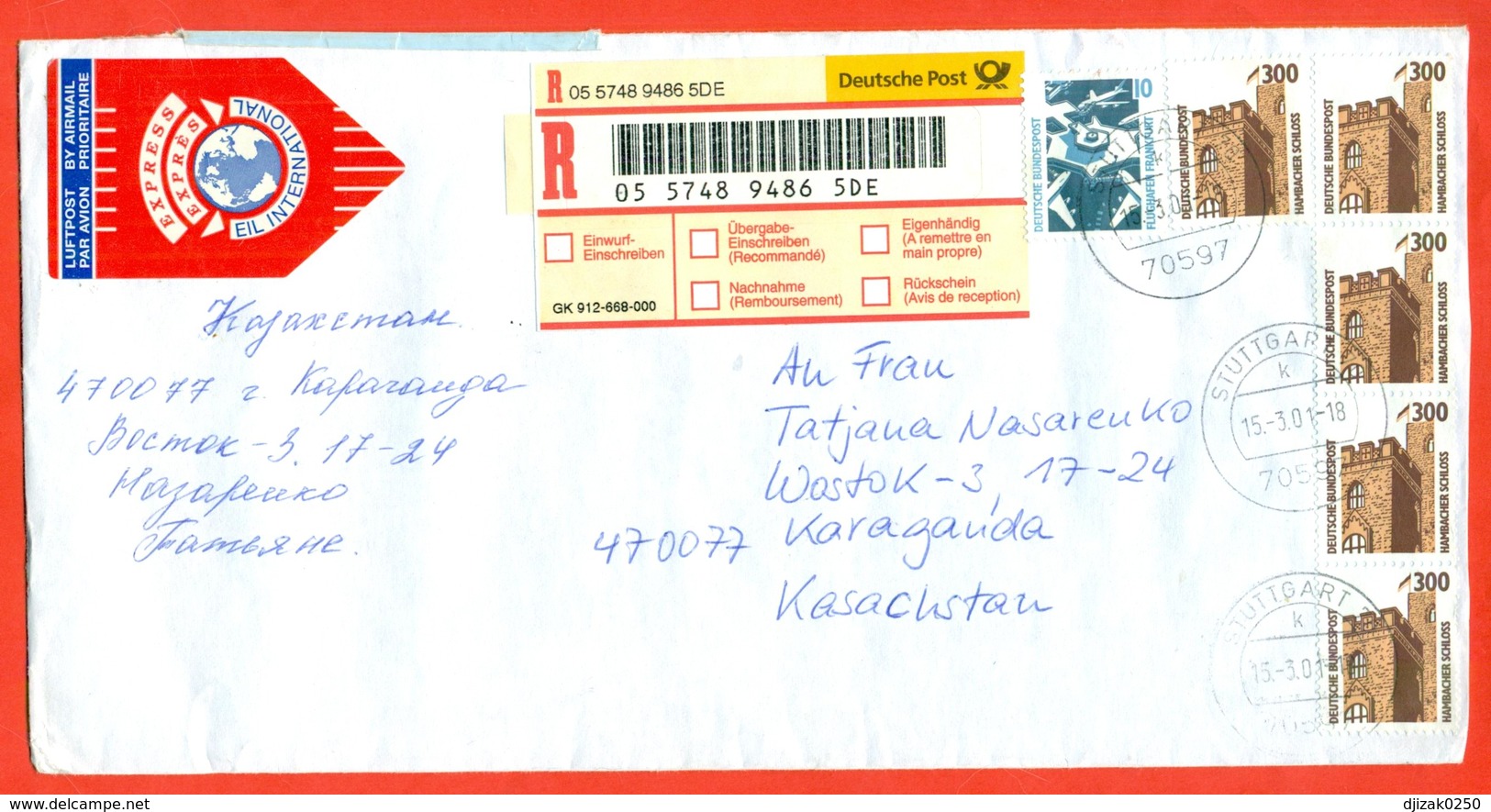 Germany 2001. Registered Envelope Passed Mail.Express.Airmail. Rare!!! - Castles