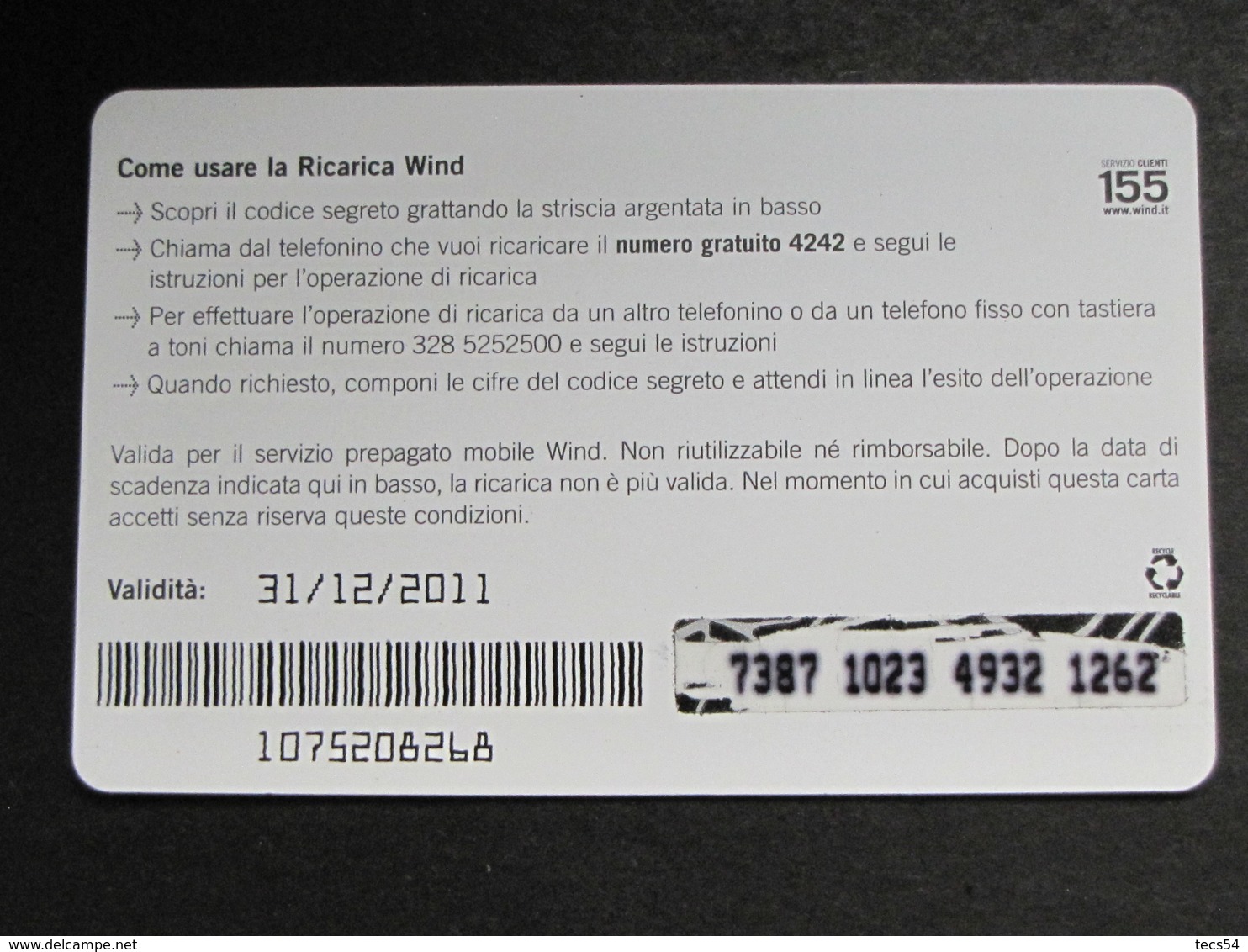 ITALIA WIND - PIENO WIND - 31/12/2011 PUBLICENTER USATA - [2] Tarjetas Móviles, Prepagadas & Recargos