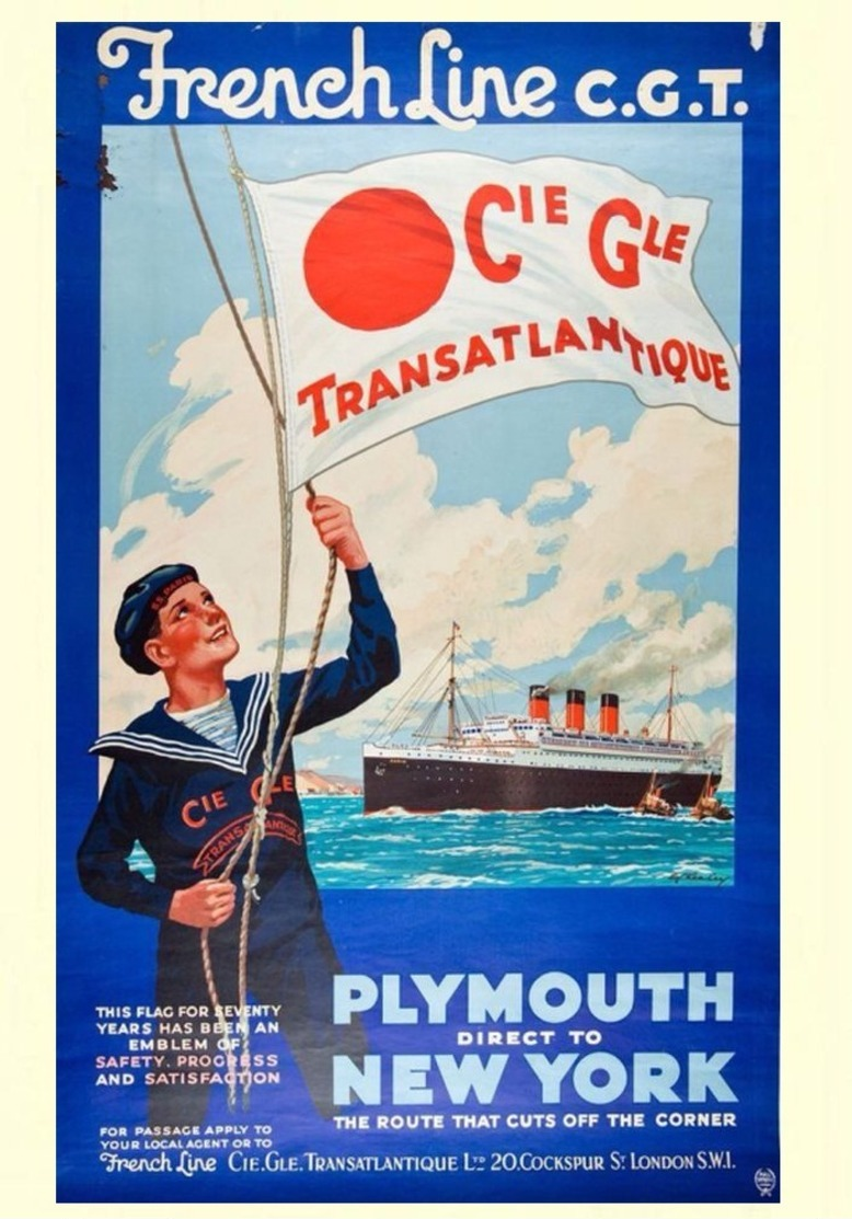 France Navigation Postcard C.G.T. French Line Plymouth-New York 1935 - Reproduction - Pubblicitari