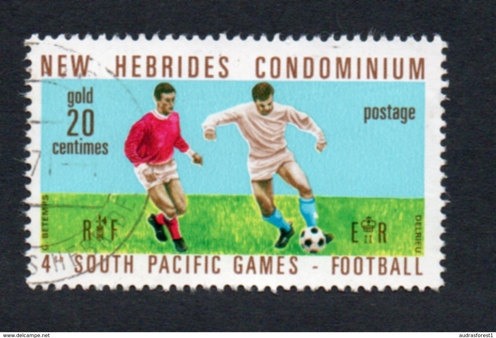 1971 4TH SOUTH PACIFIC GAMES New Hebrides 20c Yvert Tellier No. 310 Timbre Usagee, Sans Charniere. FOOTBALL - Oblitérés