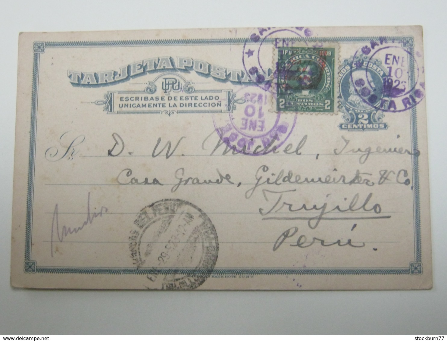 1923 , Costa Rica  Tajeta Postal  A Peru ! - Costa Rica