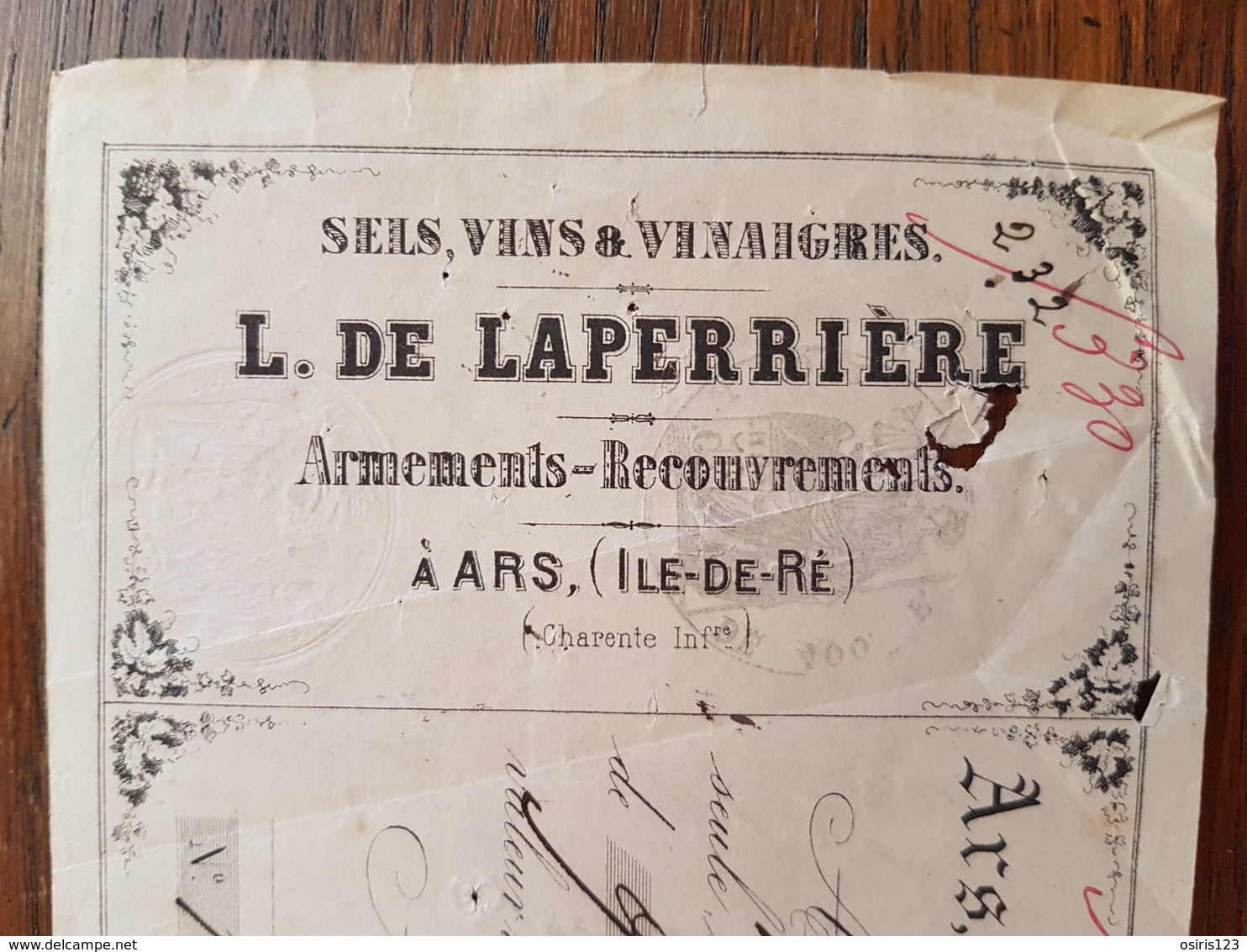 Lettre De Change / Chèque 1869 - Ars En Ré - Bills Of Exchange