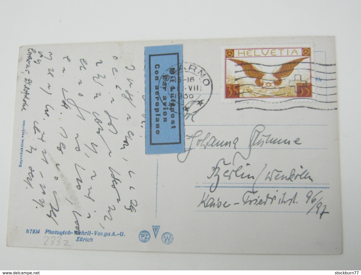 1936 , Locarno , Luftpostkarte Mit 35 Rappen Nach Deutschland - Lettres & Documents