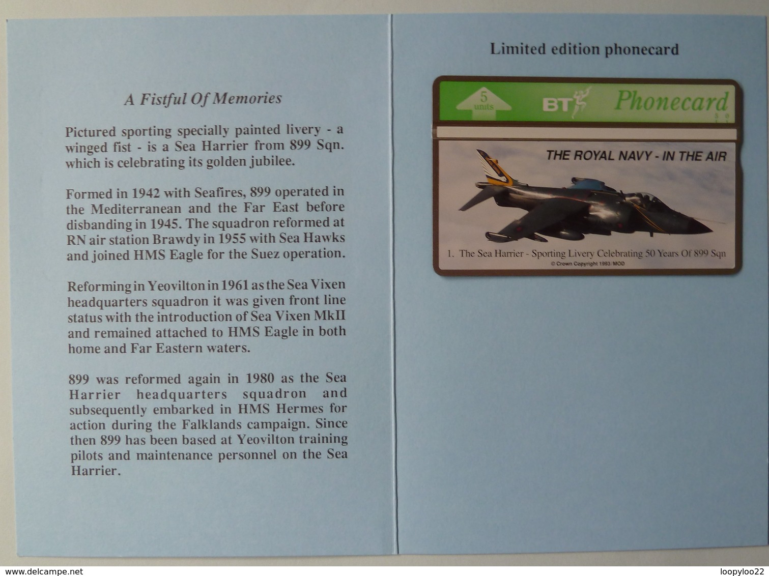 UK - BT - L&G - Royal Navy - BTG141 - A Fistful Of Memories - Sea Harrier - 343K - 600ex - Ltd Edition - Mint In Folder - BT Edición General