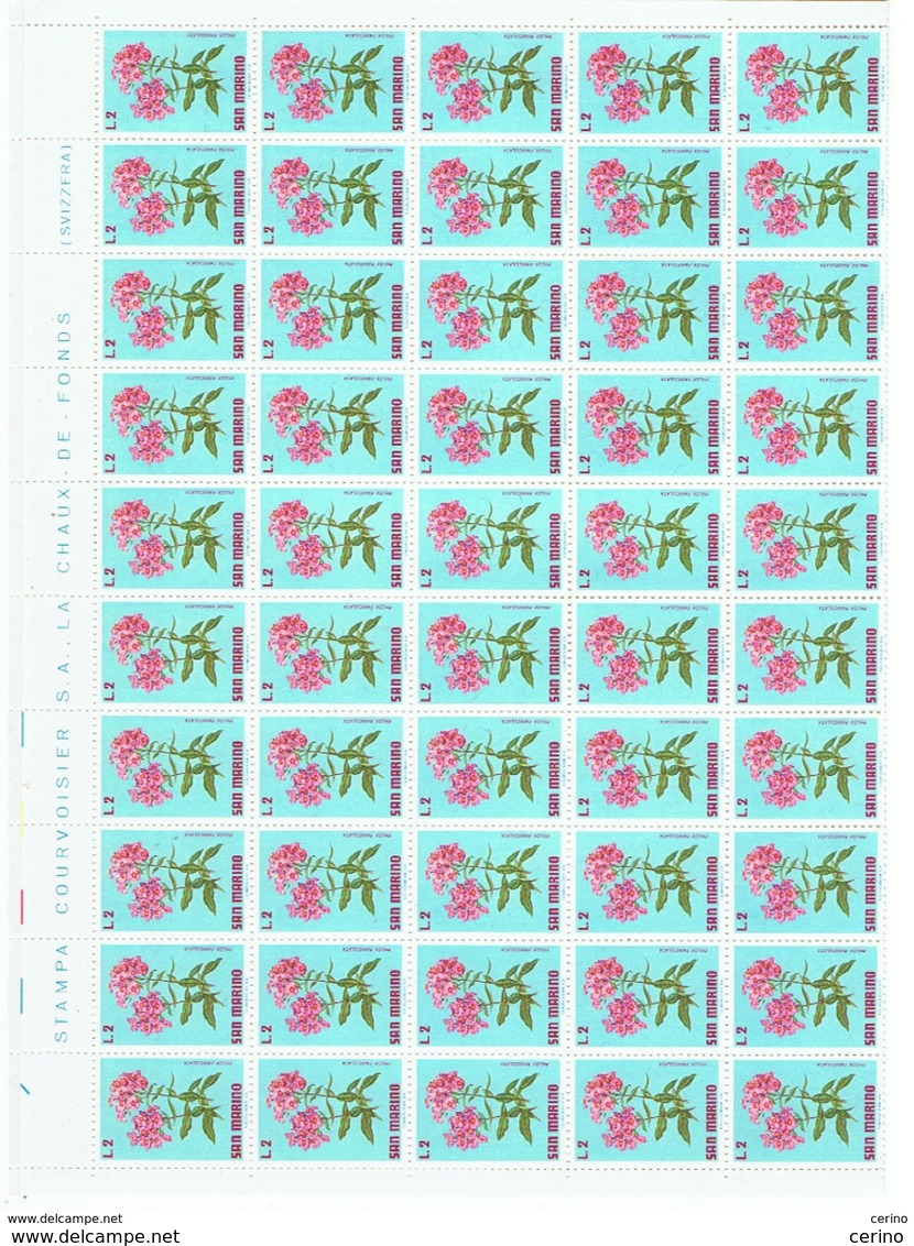 SAN MARINO:  1971  FIORI  -  £. 2  PHLOX  A  CORIMBI  FGL. 100  N. -  SASS. 837 - Blocs-feuillets