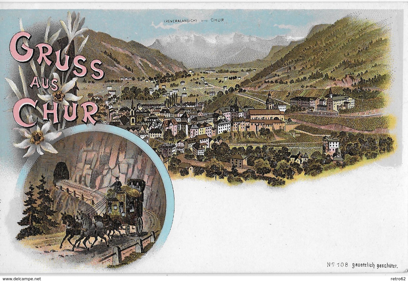 CHUR → Wunderschöne Schlumpf Mehrbild-Lithokarte, Ca.1900 - Coire