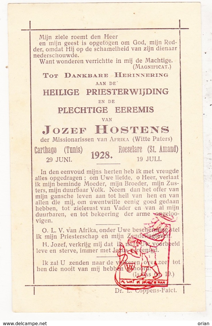 Devotie - 2x Priesterwijding - EH H. De Nolf & EH J. Hostens / Roeselare Averbode Carthago - Images Religieuses