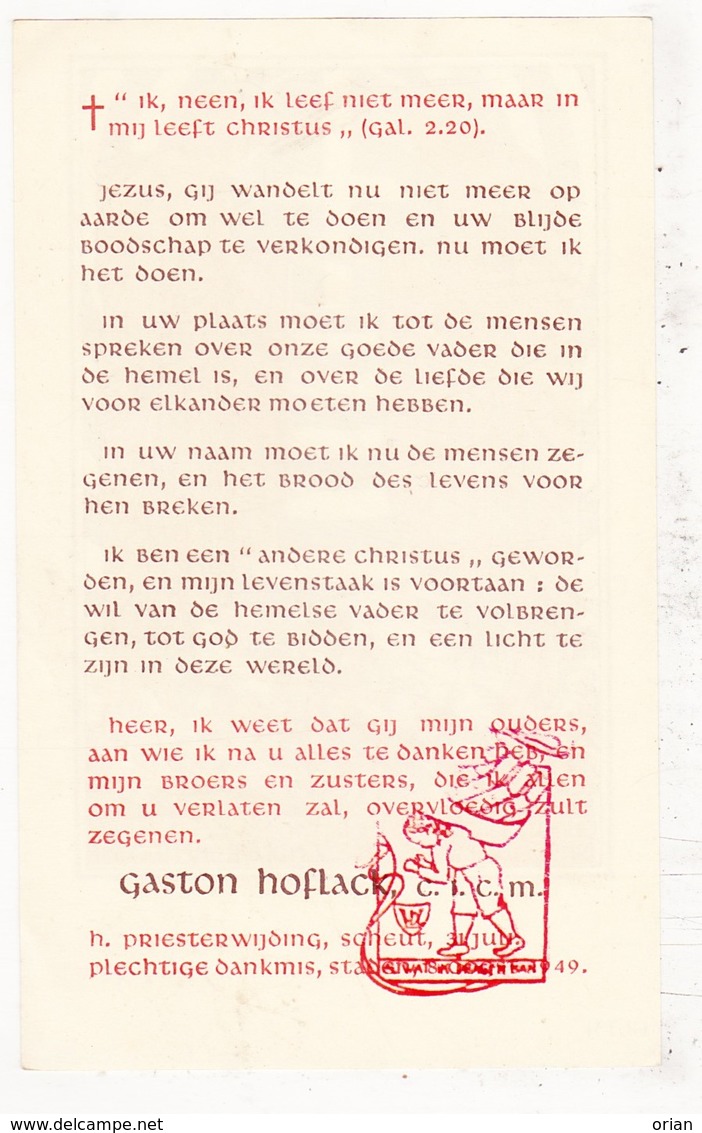 Devotie - Priesterwijding EH Gaston Hoflack / Staden Scheut 1949 - Santini
