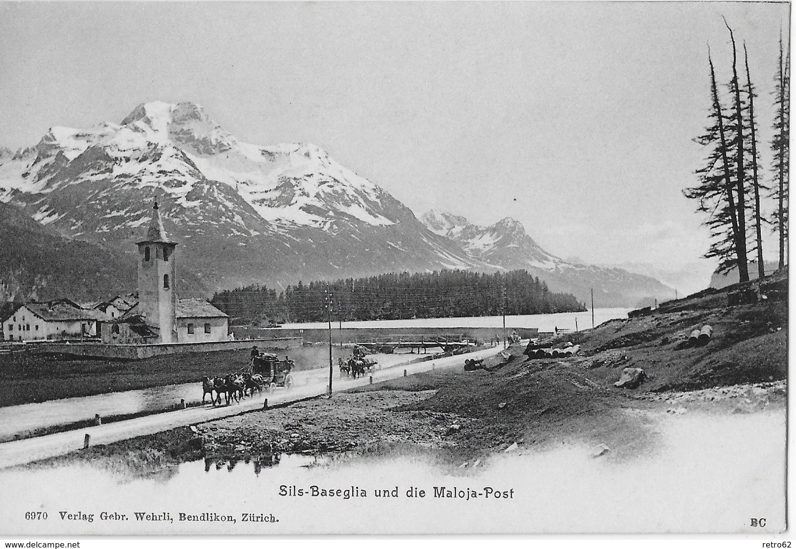 SILS - BASEGLIA → Maloja-Post In Rasanter Fahrt Bei Der Kirche, Ca.1900 - Autres & Non Classés