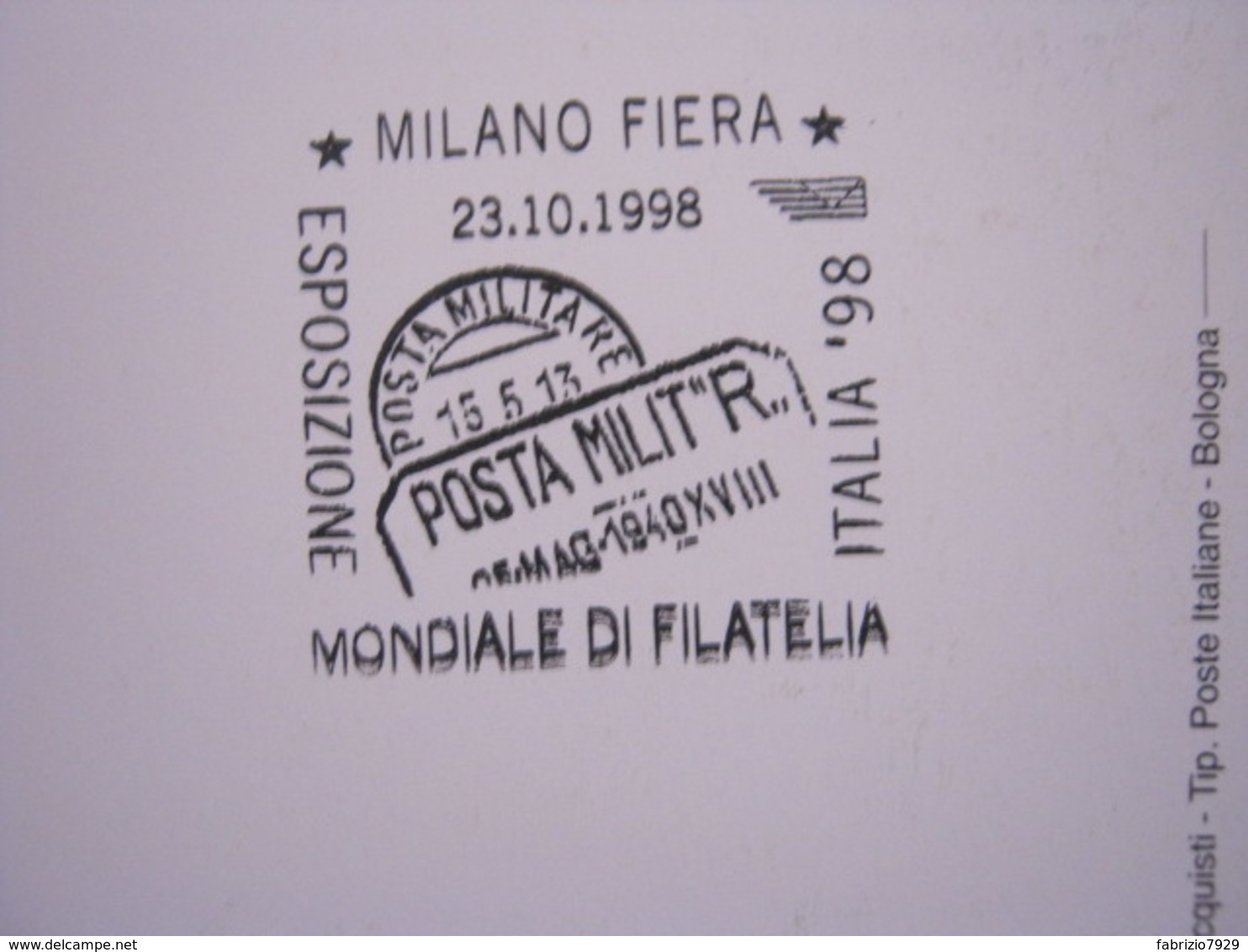 A.02 ITALIA ANNULLO - 1998 MILANO ITALIA '98 ESPOSIZIONE MONDIALE EXPO POSTA MILITARE 1913 1940 CARABINIERE - Militaria