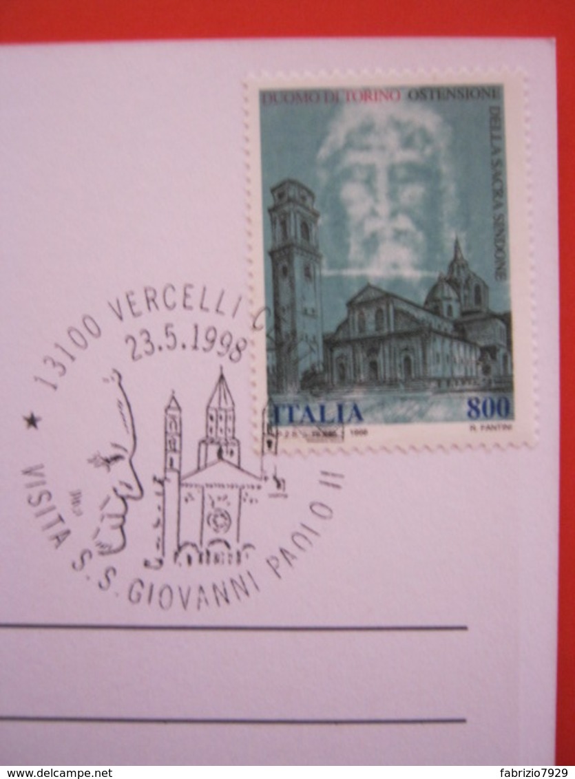 A.02 ITALIA ANNULLO - 1998 VERCELLI GIOVANNI PAOLO II VISITA BASILICA S. ANDREA BEATO DON SECONDO POLLO ALPINI ALPINO - Papi