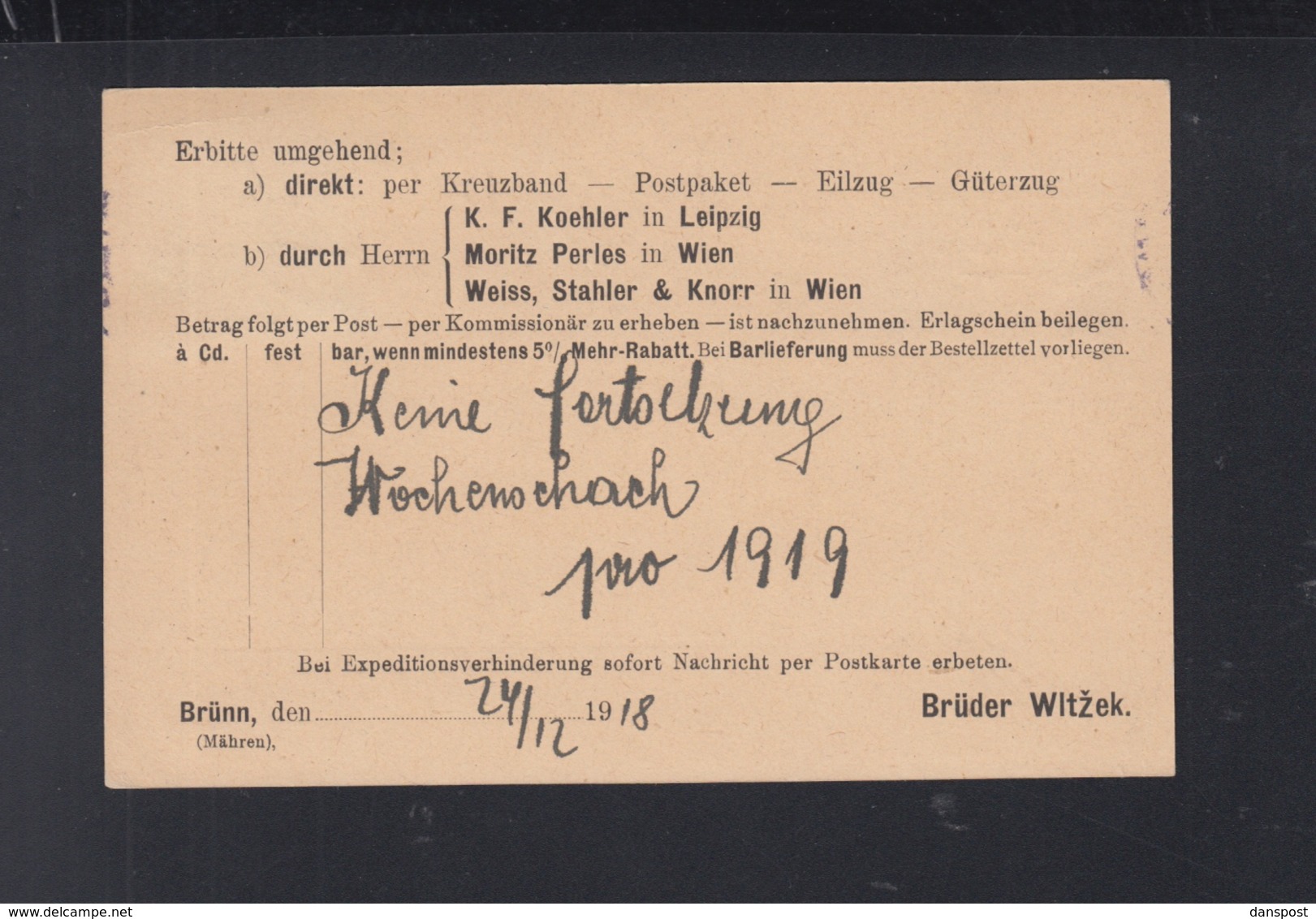 Tschechoslowakei PK 1918 Brünn Nach Berlin - Storia Postale