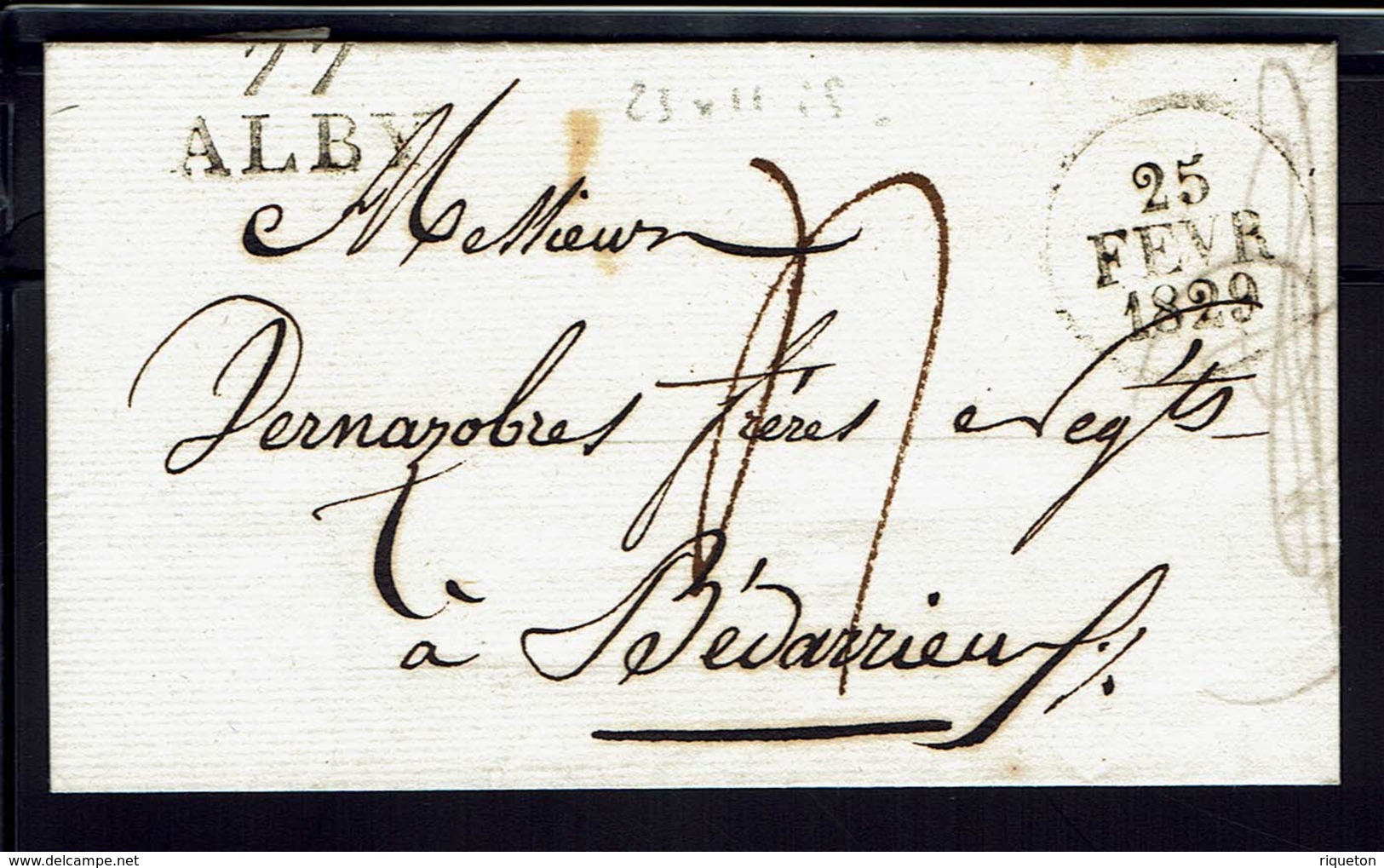 FR - Marque Postale "77 ALBY" Lettre Du 25 Février 1829 Pour Bédarrieux, Port Dû, Taxe Manuscrite 4 Décimes - TB - - 1801-1848: Precursores XIX